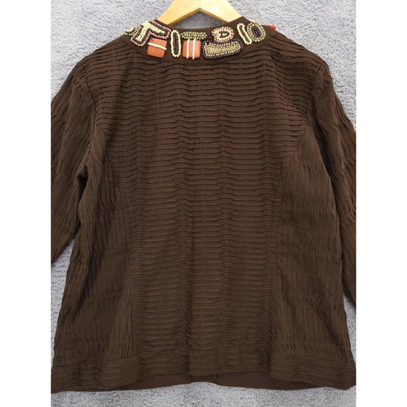 Chico's Brown Embellished Beaded Button Front Jacket Size 2 L - Picture 6 of 7